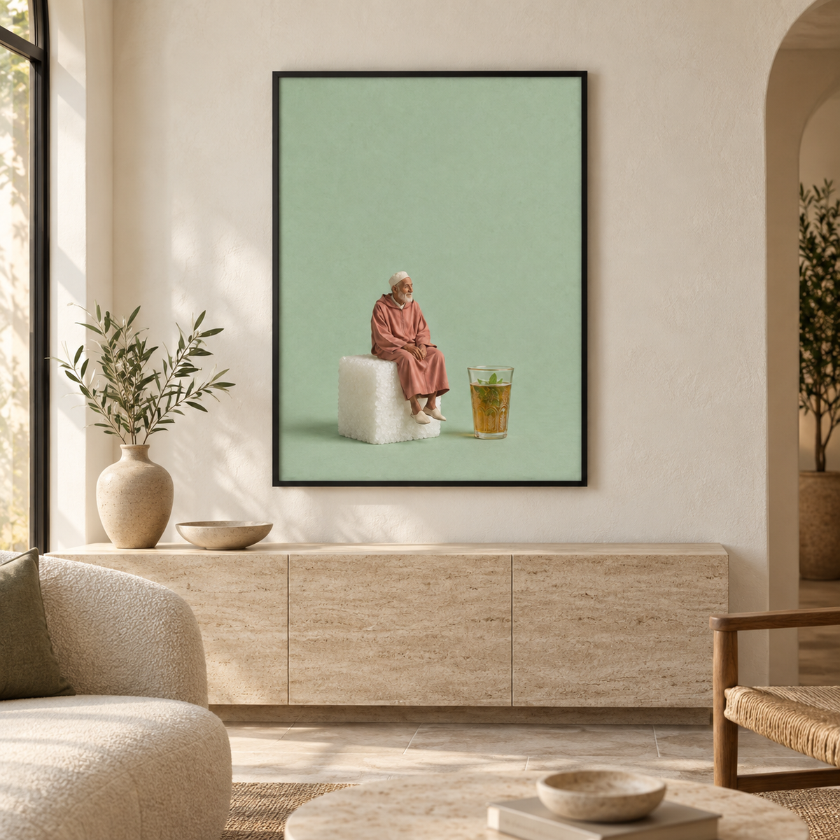 Minztee-Pause als gerahmtes Poster im Wohnraum