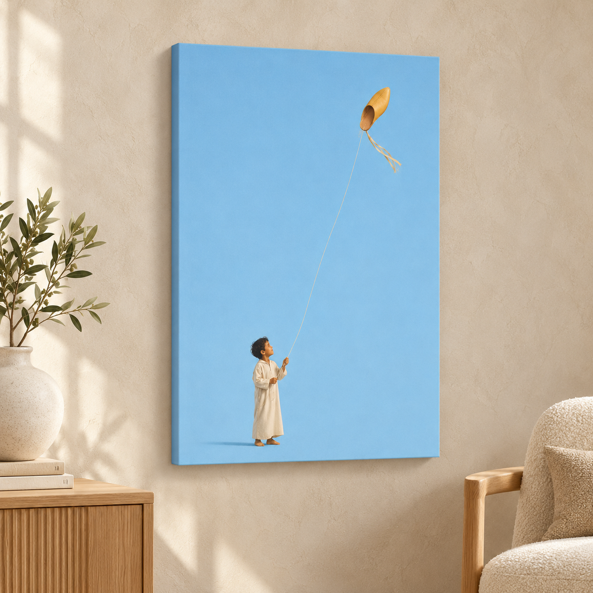 Der fliegende Babouche als Slim Canvas im Wohnraum