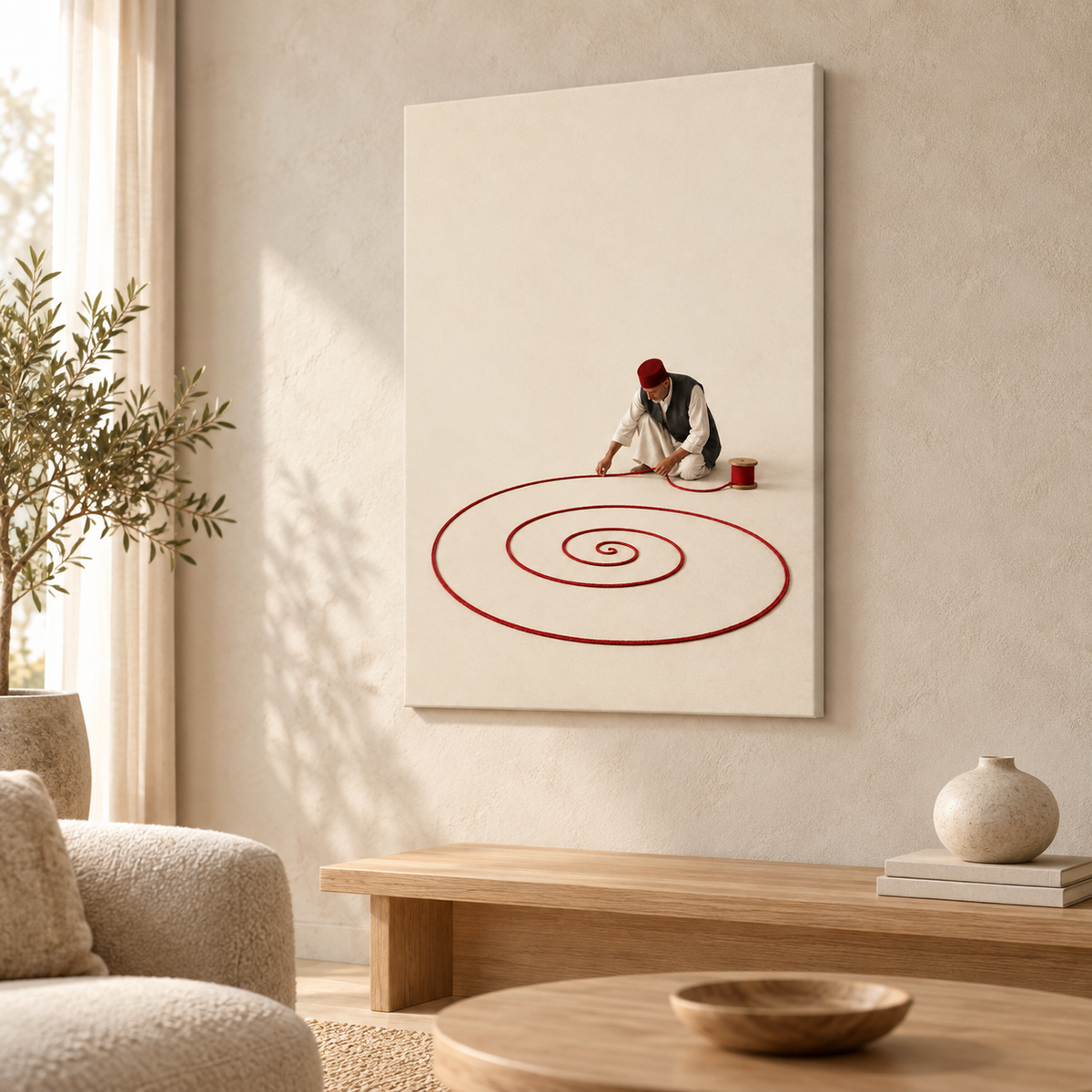 Die rote Spirale als Slim Canvas im Wohnraum