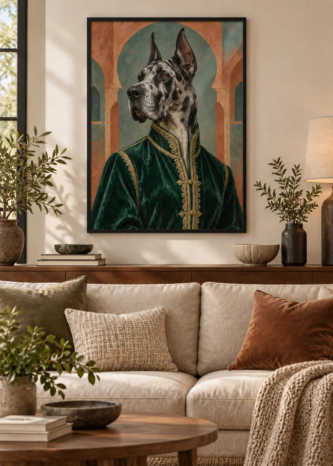 GL00000060 Airedale Bühnenlicht – identisches Wohnzimmer-Mockup im schwarzen Holzrahmen ohne weißen Innenrand