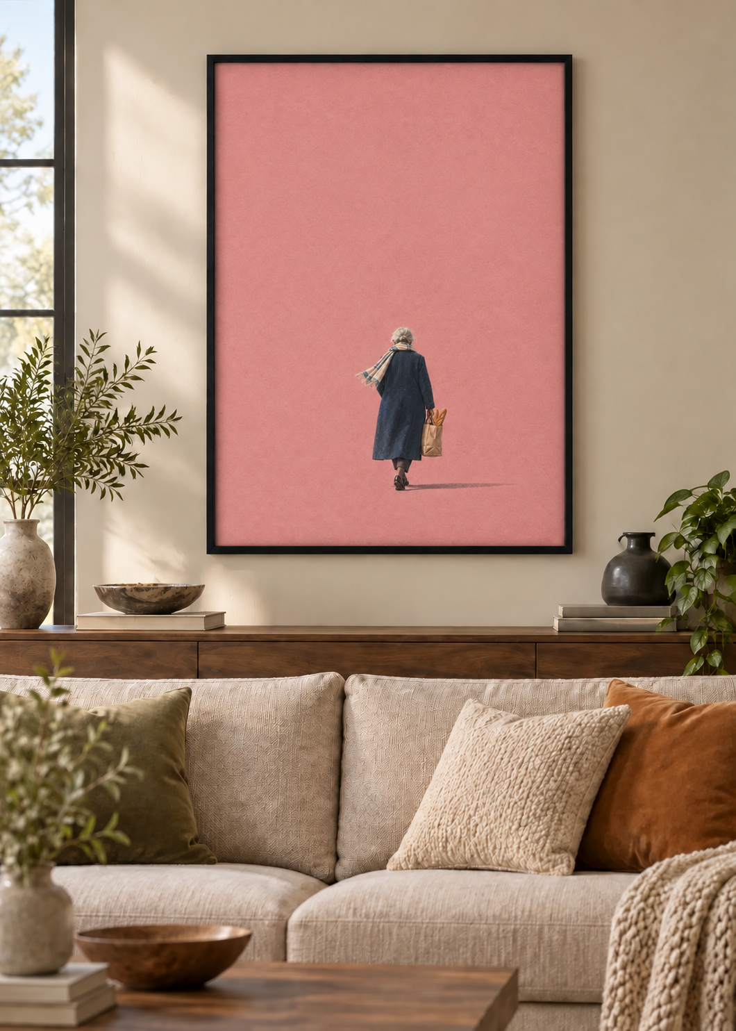 GL00100022 Das Baguette – Wohnzimmer-Mockup, Schwarzer Holzrahmen, Frankreich-Kunst