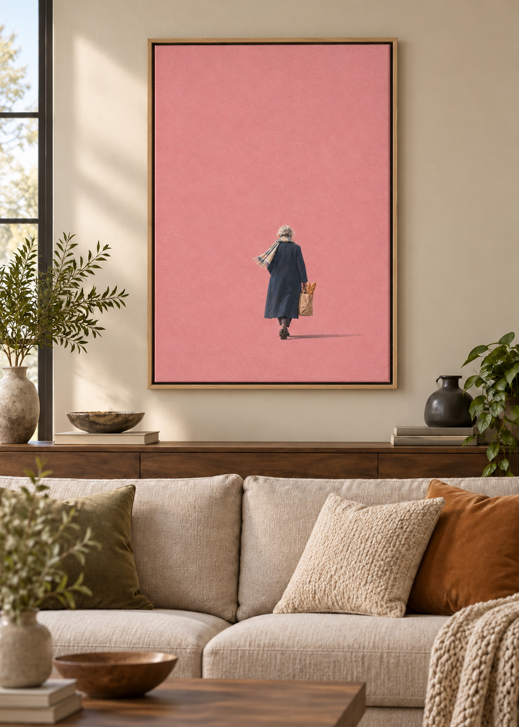 GL00100022 Das Baguette – Wohnzimmer-Mockup, Naturholz-Schattenfuge, Frankreich-Kunst