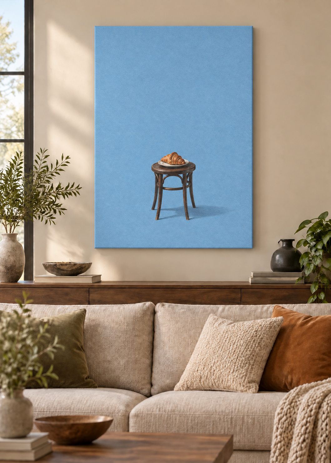 GL00100023 Croissant am Morgen – Wohnzimmer-Mockup, Slim-Leinwand, Frankreich-Kunst