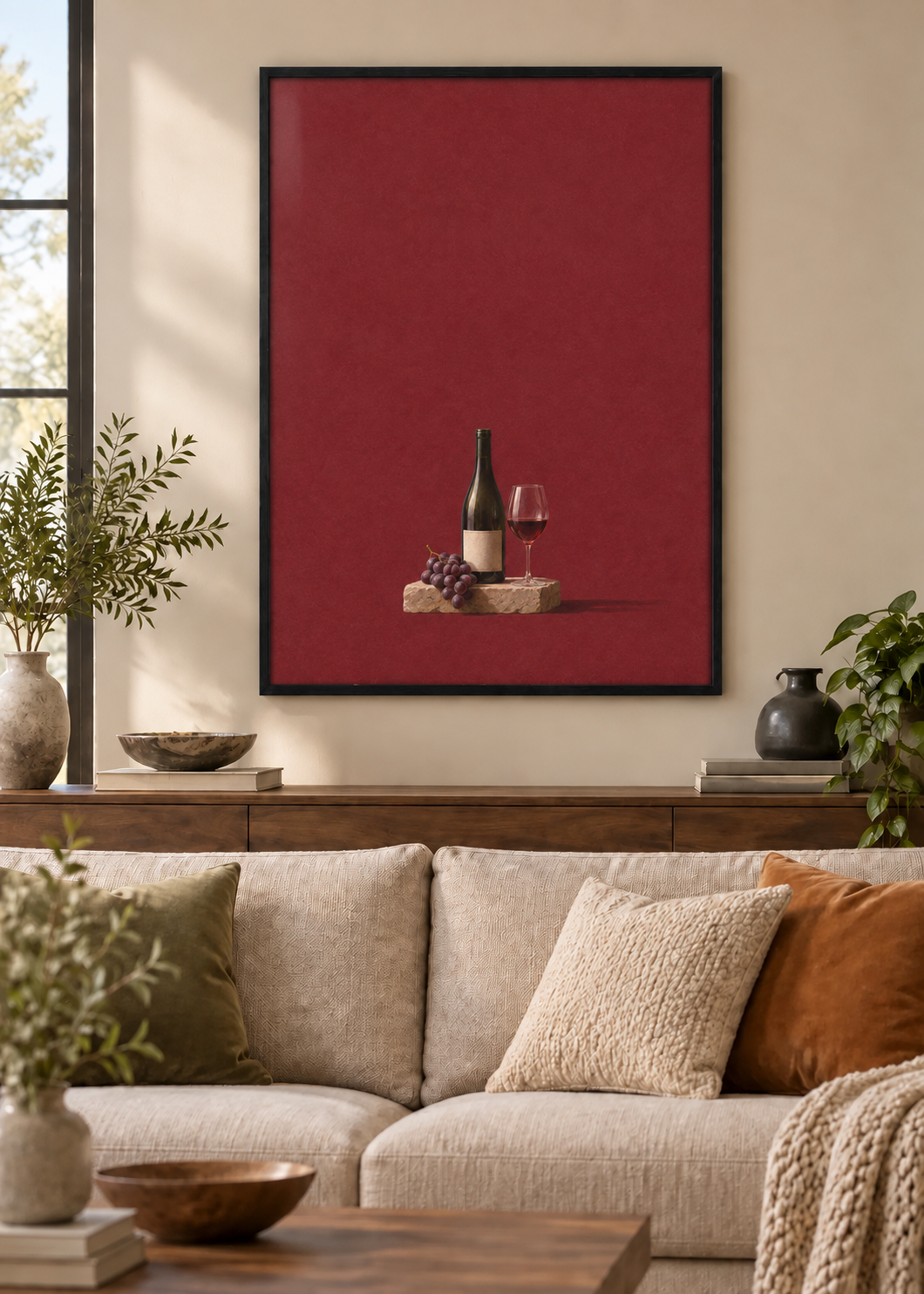 GL00100024 Bordeaux – Wohnzimmer-Mockup, Schwarzer Holzrahmen, Frankreich-Kunst