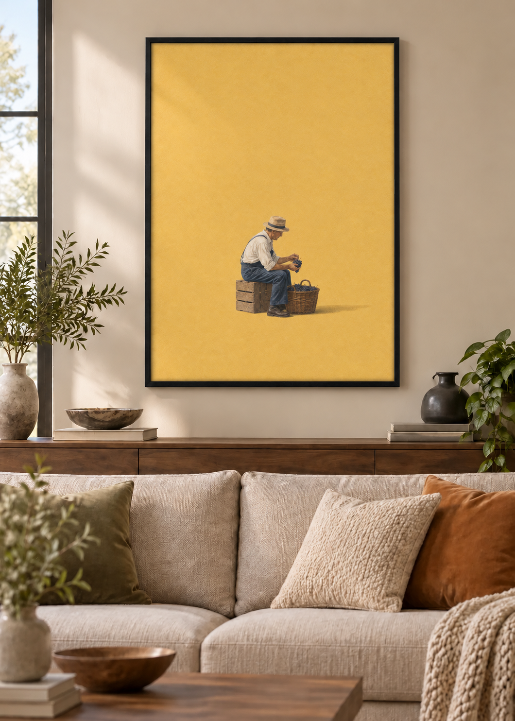 GL00100025 Die Weinlese – Wohnzimmer-Mockup, Schwarzer Holzrahmen, Frankreich-Kunst