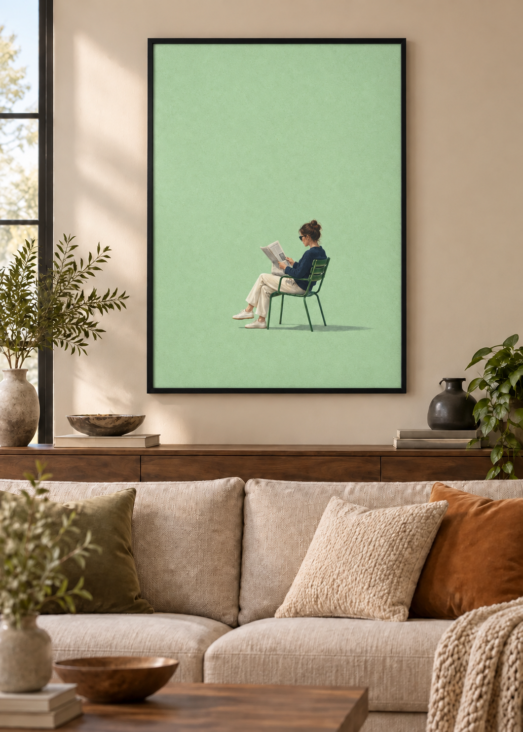 GL00100026 Die Pariserin – Wohnzimmer-Mockup, Schwarzer Holzrahmen, Frankreich-Kunst