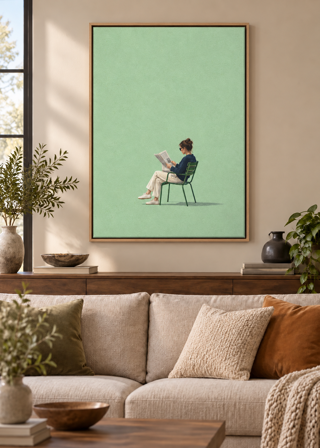 GL00100026 Die Pariserin – Wohnzimmer-Mockup, Naturholz-Schattenfuge, Frankreich-Kunst