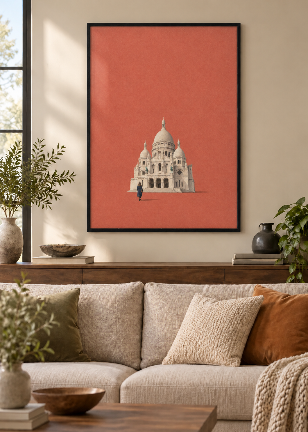 GL00100027 Montmartre – Wohnzimmer-Mockup, Schwarzer Holzrahmen, Frankreich-Kunst