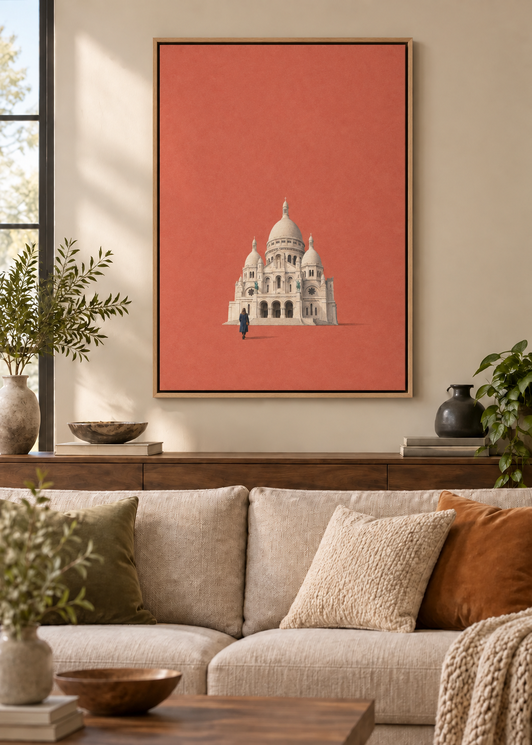 GL00100027 Montmartre – Wohnzimmer-Mockup, Naturholz-Schattenfuge, Frankreich-Kunst