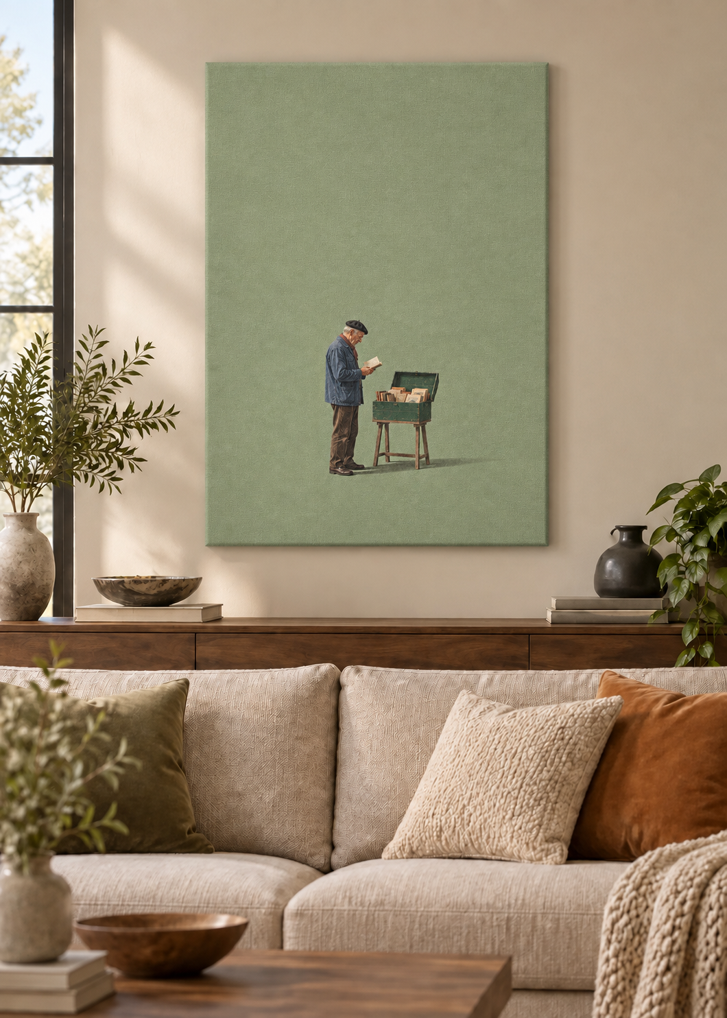 GL00100028 Der Buchhändler – Wohnzimmer-Mockup, Slim-Leinwand, Frankreich-Kunst