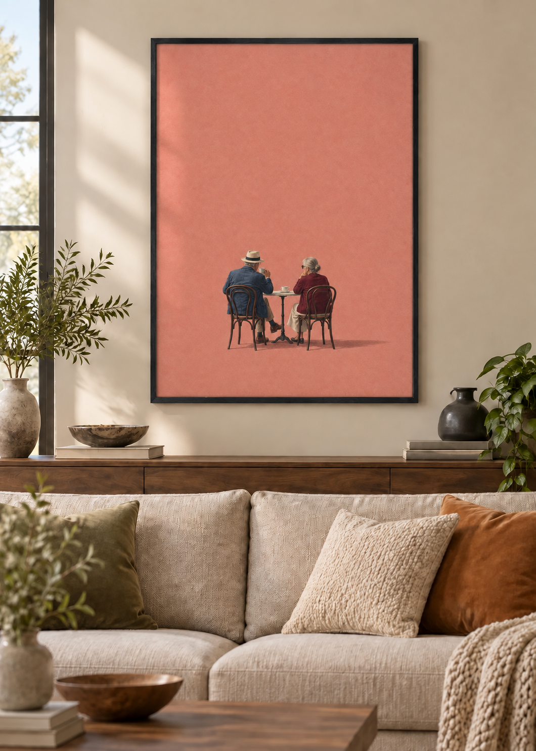 GL00100030 Ein Platz zu zweit – Wohnzimmer-Mockup, Schwarzer Holzrahmen, Frankreich-Kunst