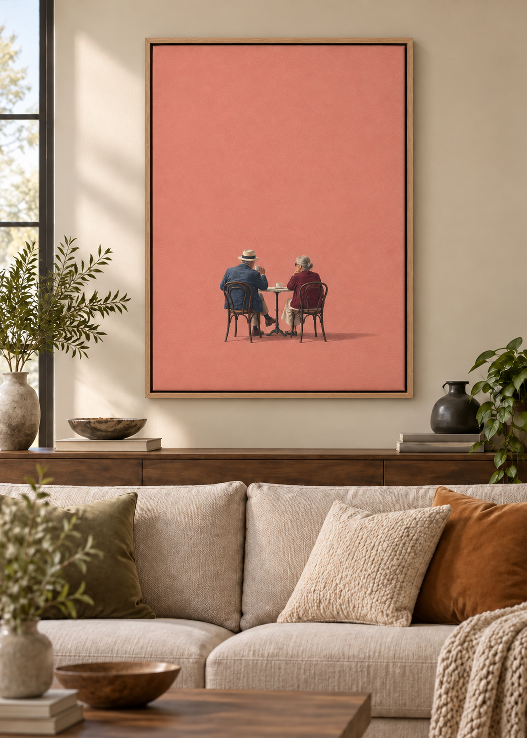 GL00100030 Ein Platz zu zweit – Wohnzimmer-Mockup, Naturholz-Schattenfuge, Frankreich-Kunst