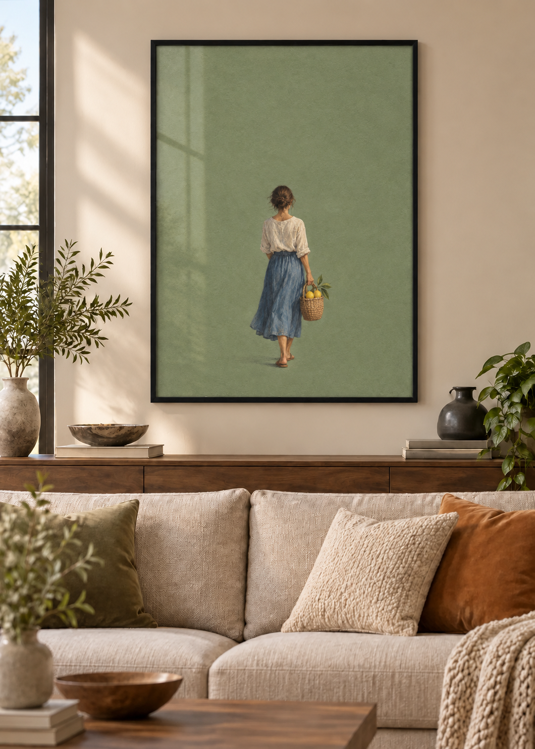 GL00100032 Amalfi-Zitronen – Wohnzimmer-Mockup, Poster im schwarzen Holzrahmen