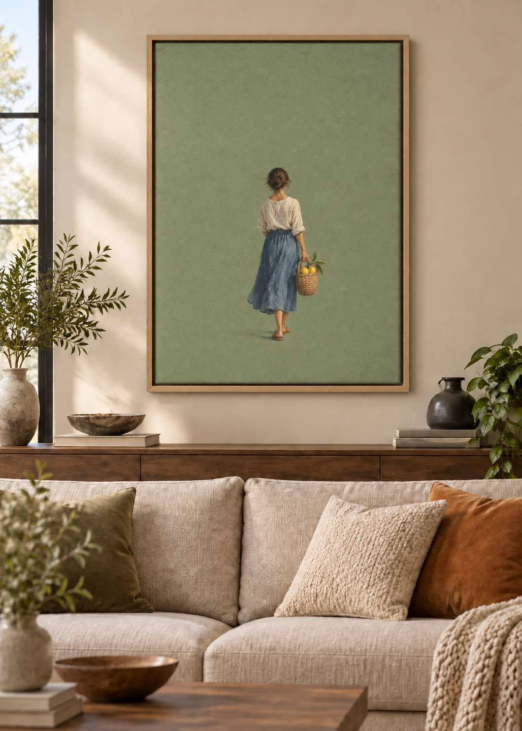 GL00100032 Amalfi-Zitronen – Wohnzimmer-Mockup, Leinwand mit Naturholz-Schattenfugenrahmen