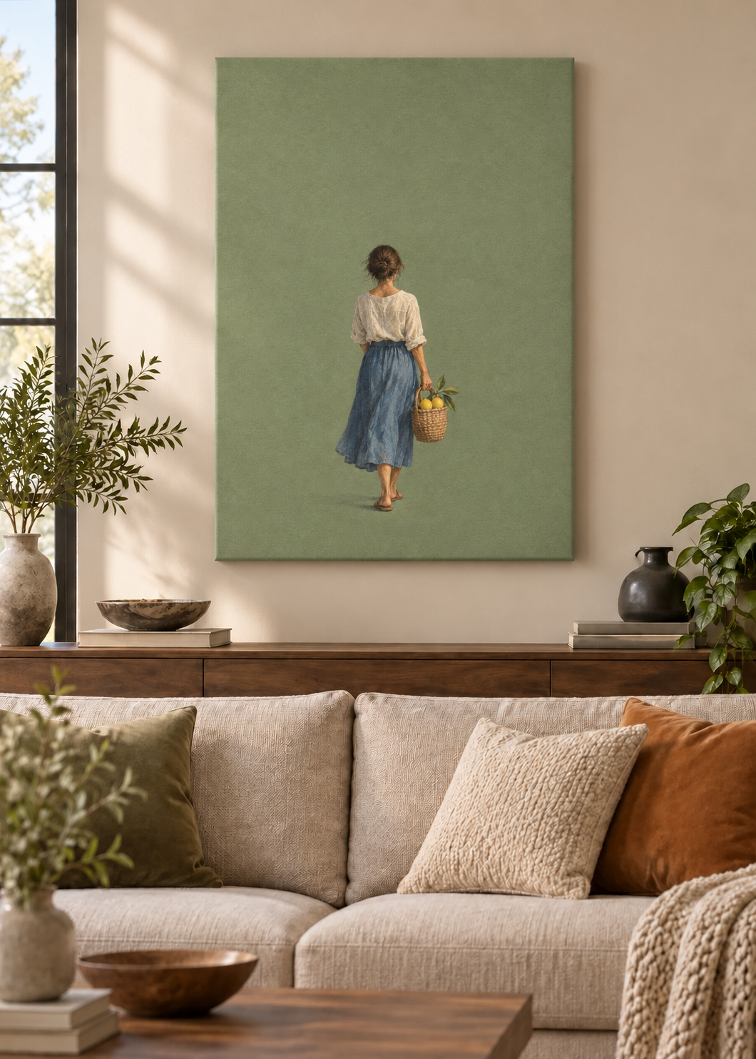 GL00100032 Amalfi-Zitronen – Wohnzimmer-Mockup, Rahmenlose Slim-Leinwand