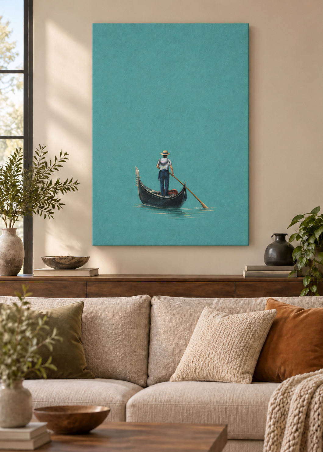 GL00100035 Feierabend in Venedig – Wohnzimmer-Mockup, Rahmenlose Slim-Leinwand