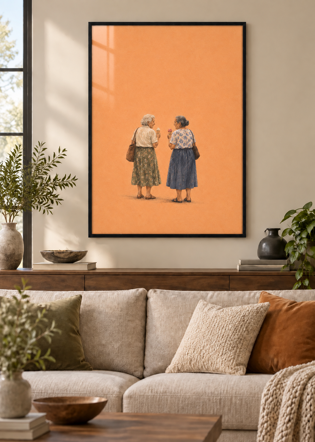 GL00100037 Gelato zu zweit – Wohnzimmer-Mockup, Poster im schwarzen Holzrahmen