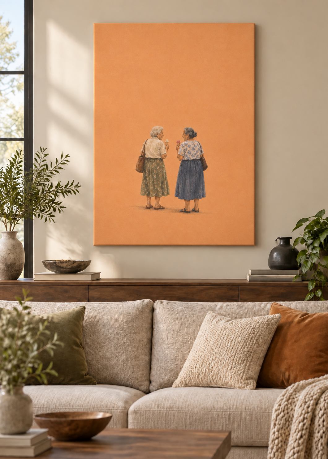 GL00100037 Gelato zu zweit – Wohnzimmer-Mockup, Rahmenlose Slim-Leinwand