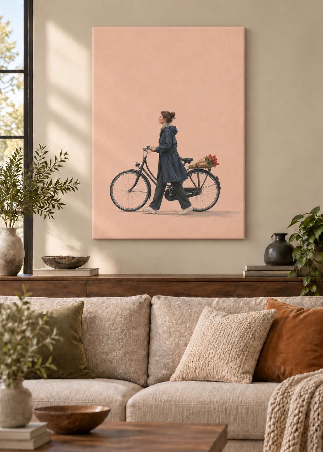 GL00100041 Tulpen nach Hause – Wohnzimmer-Mockup, Rahmenlose Slim-Leinwand