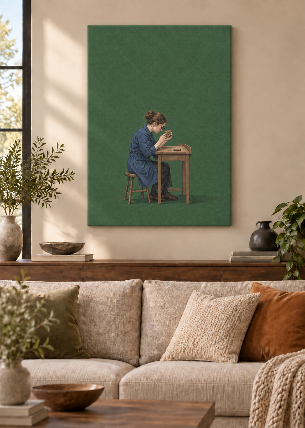GL00100057 Zeit in guten Händen – Wohnzimmer-Mockup, Rahmenlose Slim-Leinwand