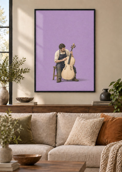 GL00100060 Bevor der erste Ton erklingt – Wohnzimmer-Mockup, Poster im schwarzen Holzrahmen