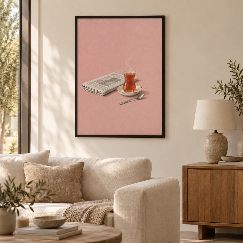 GL00100061 Teepause – Wohnzimmer: Poster im schwarzen Holzrahmen