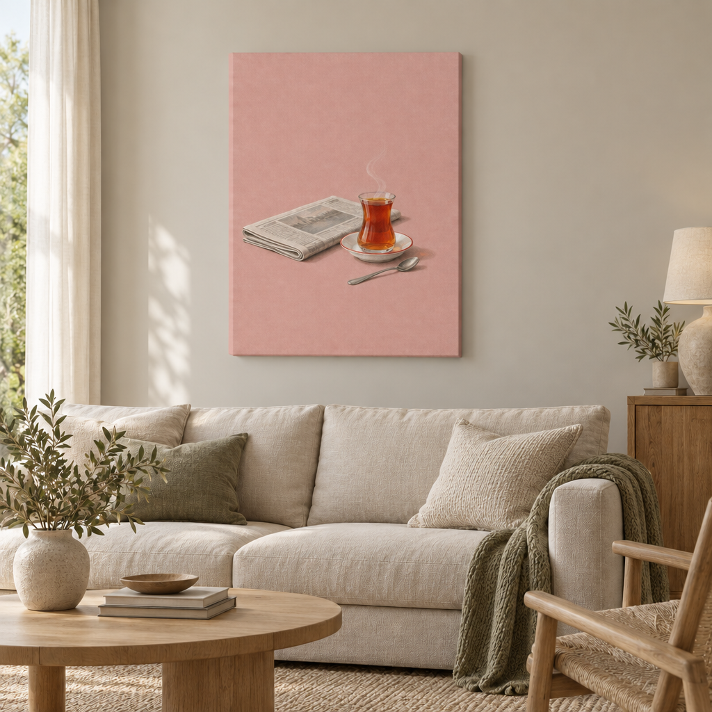 GL00100061 Teepause – Wohnzimmer: rahmenlose Slim-Leinwand