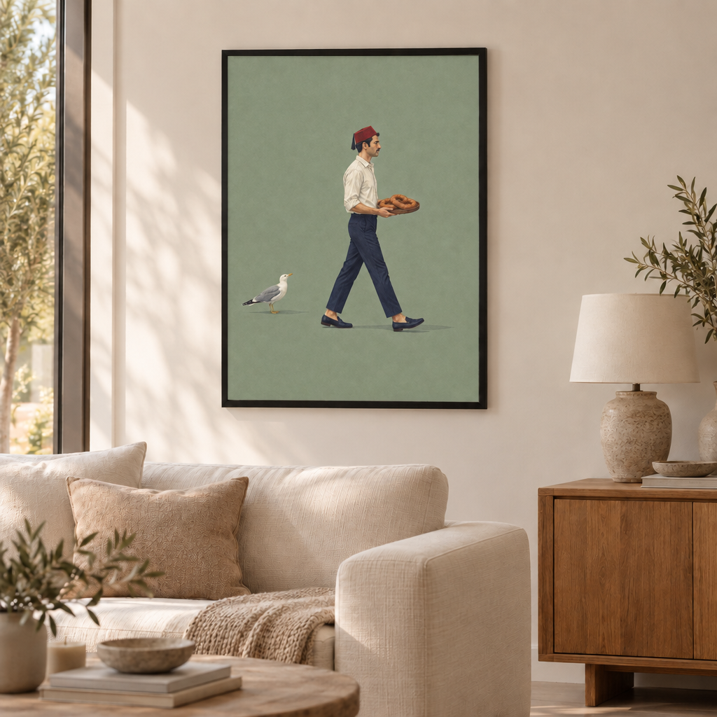 GL00100062 Simit am Morgen – Wohnzimmer: Poster im schwarzen Holzrahmen