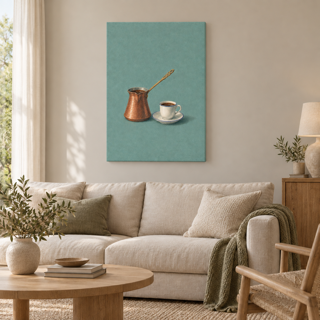 GL00100064 Kaffeeritual – Wohnzimmer: rahmenlose Slim-Leinwand