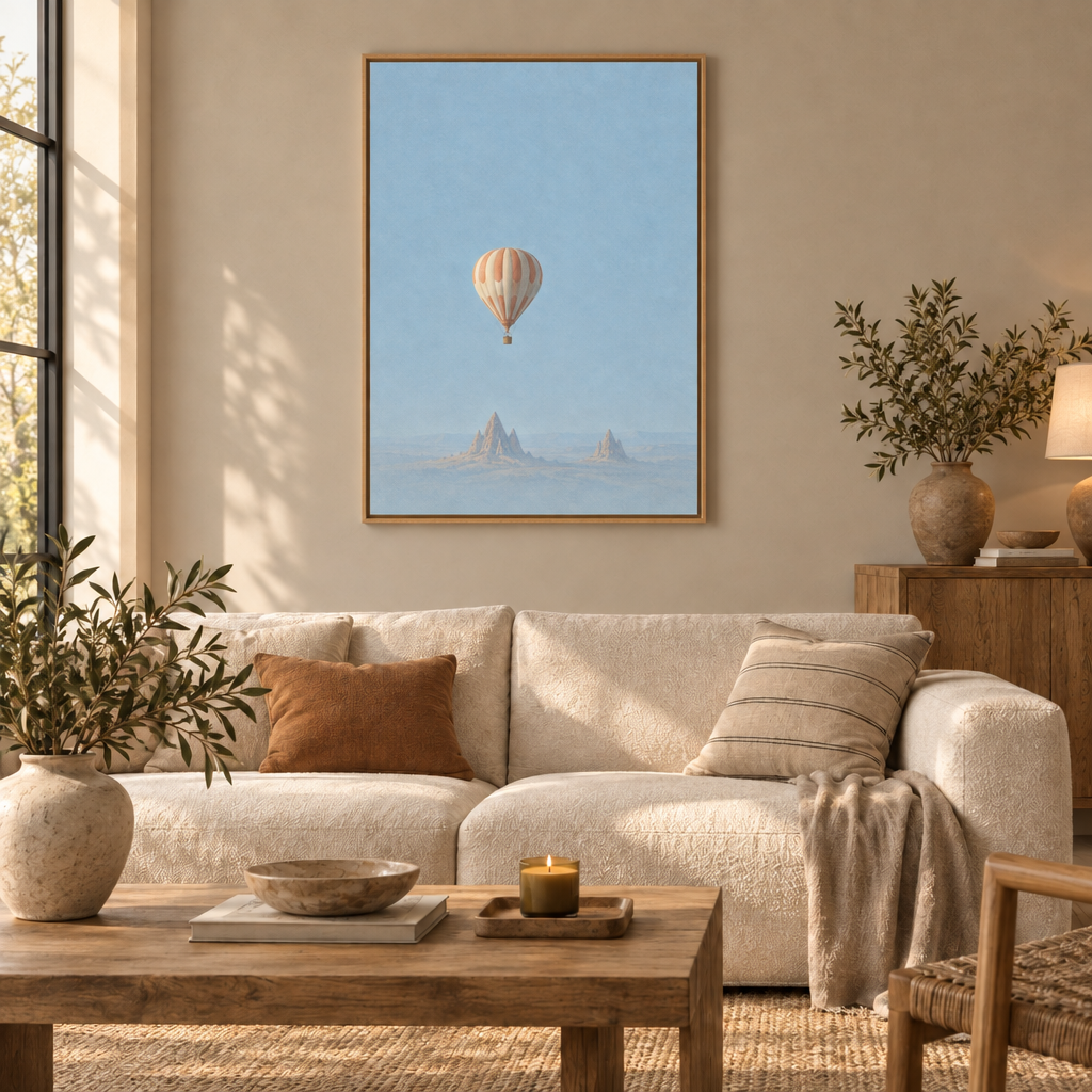 GL00100066 Wind über Kappadokien – Wohnzimmer: Leinwand im Naturholz-Schattenfugenrahmen