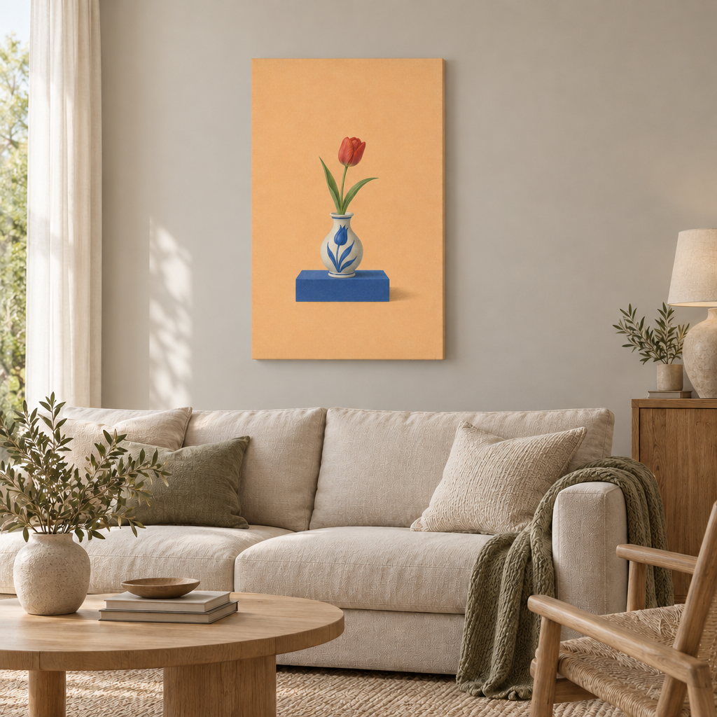 GL00100067 Die blaue Vase – Wohnzimmer: rahmenlose Slim-Leinwand