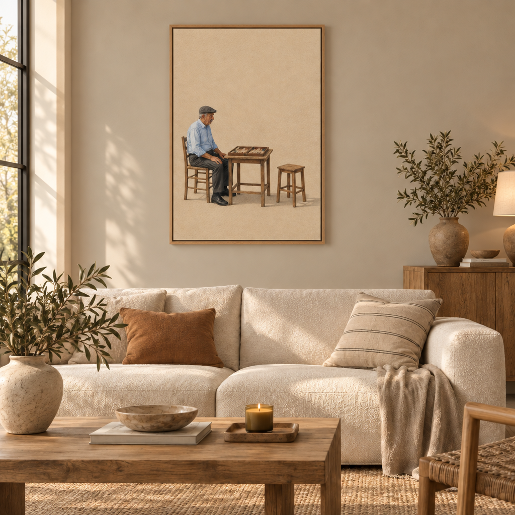 GL00100068 Tavla am Nachmittag – Wohnzimmer: Leinwand im Naturholz-Schattenfugenrahmen