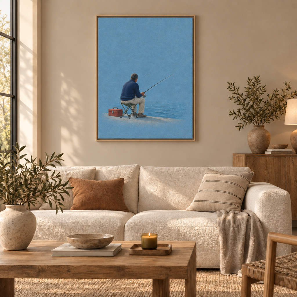 GL00100069 Angler am Bosporus – Wohnzimmer: Leinwand im Naturholz-Schattenfugenrahmen