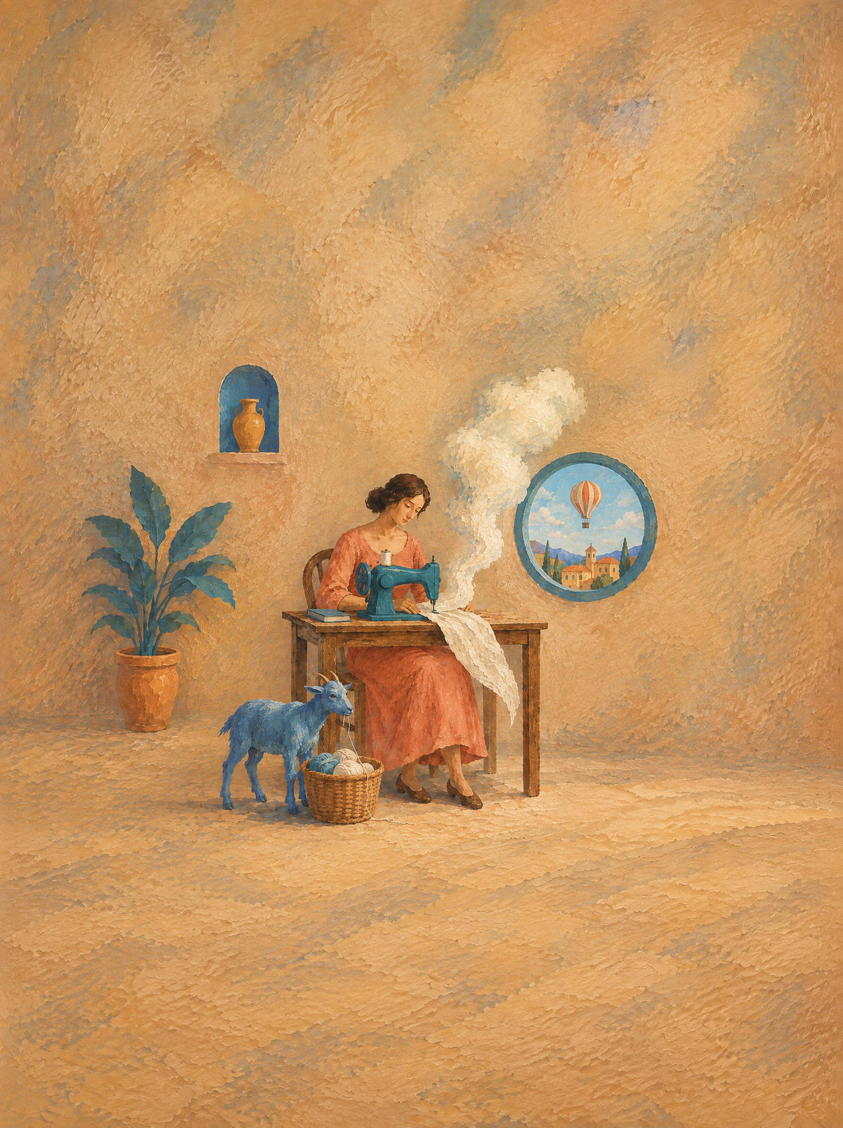 Die Schneiderin der Wolken – Kunstmotiv ohne Rahmen.