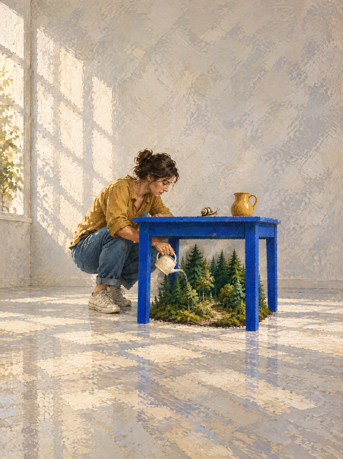 Der Garten unter dem Tisch – Kunstmotiv ohne Rahmen.
