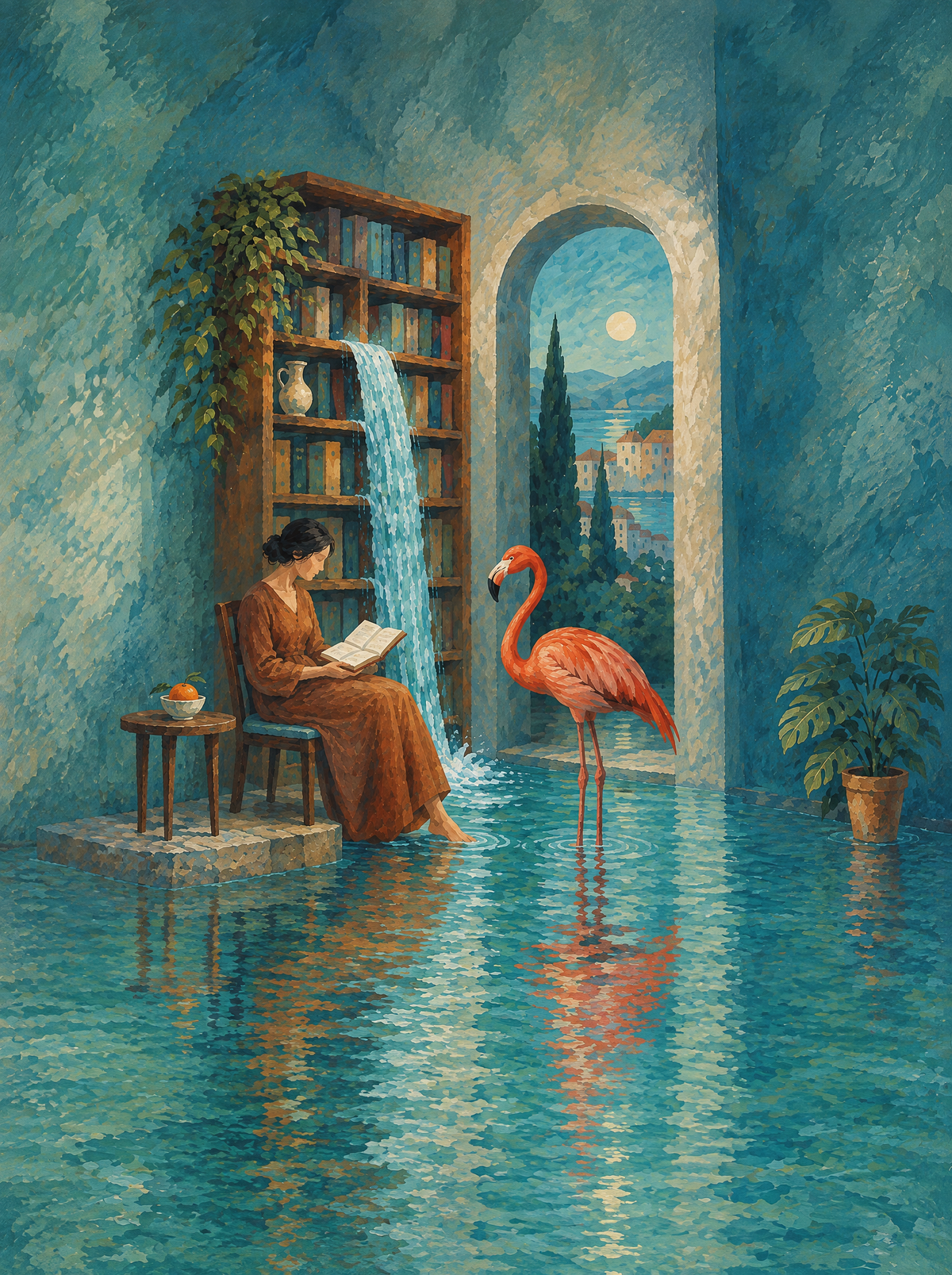 Die Bibliothek der Gezeiten – Kunstmotiv ohne Rahmen.