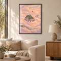 Sonntag auf dem Saturnring – Poster im schwarzen Holzrahmen im Wohnzimmer, ohne Weißrand.