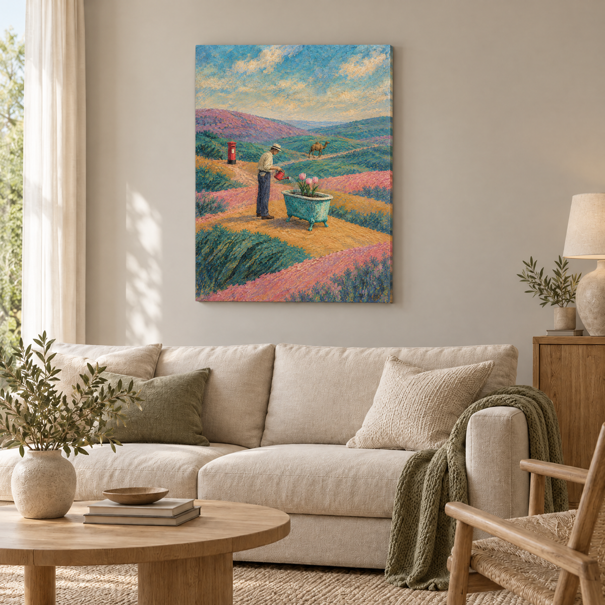 Die Post des Windes – Rahmenlose Slim-Leinwand im Wohnzimmer, ohne Weißrand.