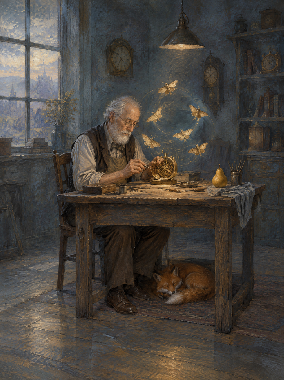 Der Uhrmacher der Falter – Kunstmotiv ohne Rahmen.