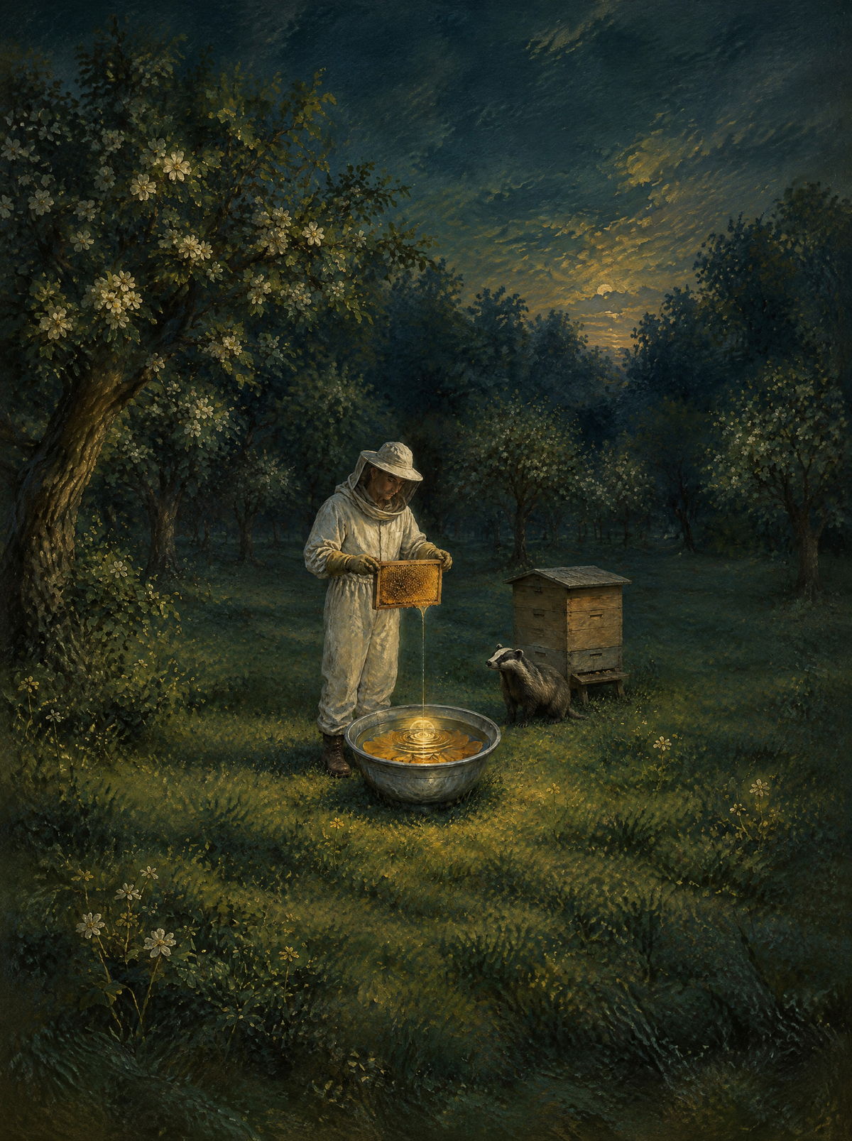 Der Imker am Mondspiegel – Kunstmotiv ohne Rahmen.
