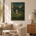 Der Imker am Mondspiegel – Poster im schwarzen Holzrahmen im Wohnzimmer, ohne Weißrand.