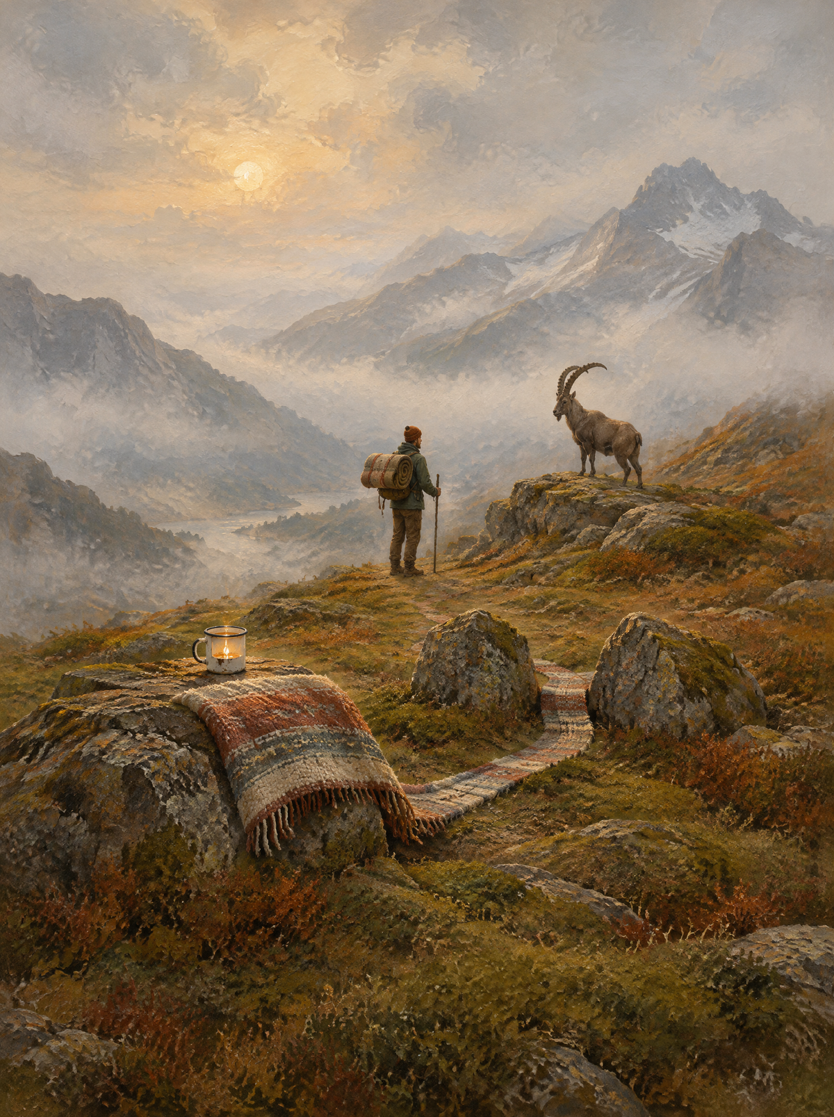 Die Wanderung der Wolldecken – Kunstmotiv ohne Rahmen.
