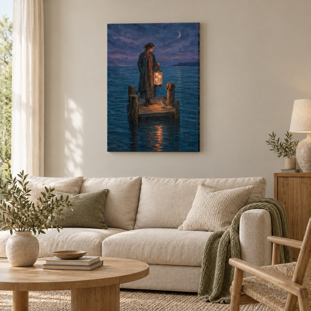 Die Laterne der Quallen – Rahmenlose Slim-Leinwand im Wohnzimmer, ohne Weißrand.