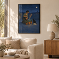 Die Gärtnerin der Sterne – Poster im schwarzen Holzrahmen im Wohnzimmer, ohne Weißrand.