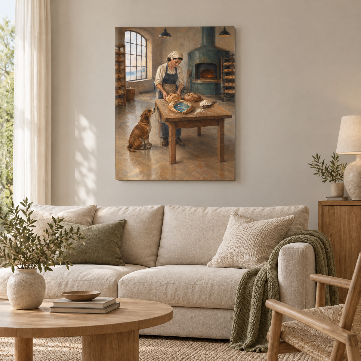 Der Bäcker der Gezeiten – Rahmenlose Slim-Leinwand im Wohnzimmer, ohne Weißrand.