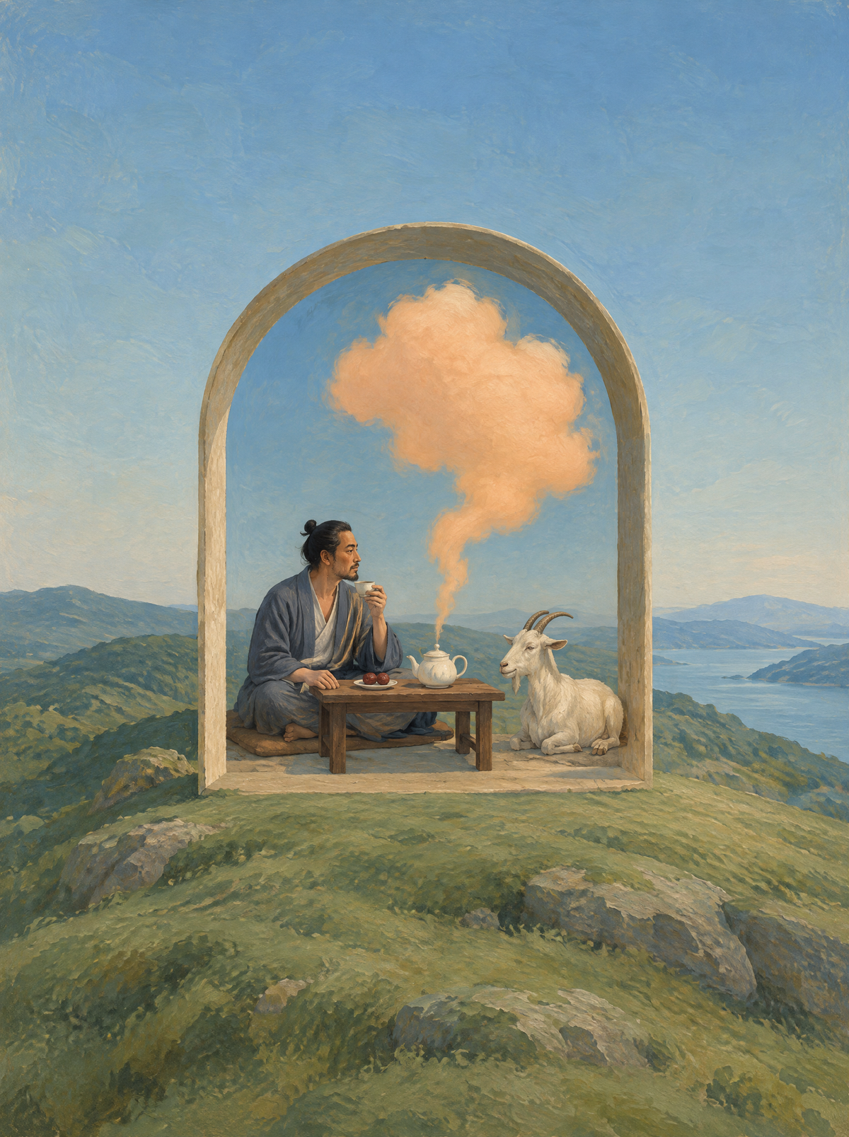 Der Tee aus der Wolke – Kunstmotiv ohne Rahmen.