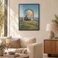 Der Tee aus der Wolke – Poster im schwarzen Holzrahmen im Wohnzimmer, ohne Weißrand.