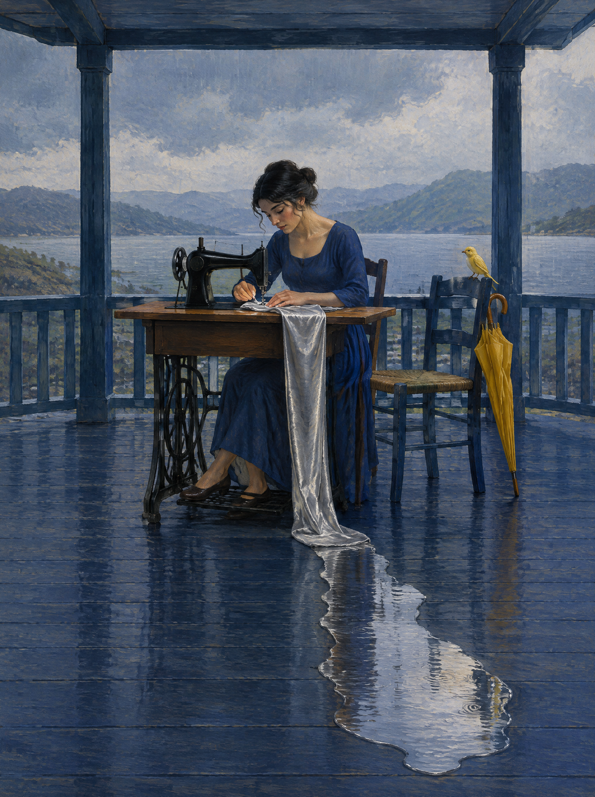 Die Näherin des Regens – Kunstmotiv ohne Rahmen.