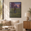 Das Fahrrad des Mondgärtners – Poster im schwarzen Holzrahmen im Wohnzimmer, ohne Weißrand.