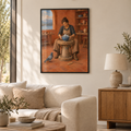 Die Werkstatt der kleinen Berge – Poster im schwarzen Holzrahmen im Wohnzimmer, ohne Weißrand.